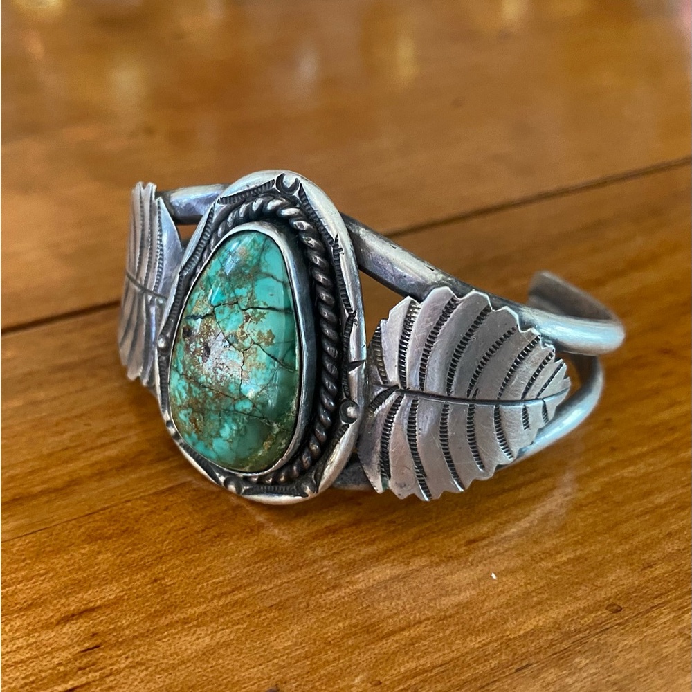 Sterling Silver Turquoise Leaf Cuff Bracelet